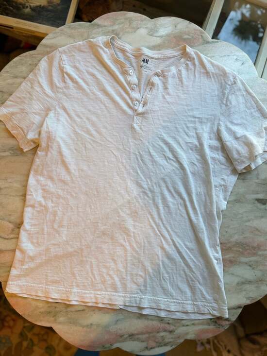 H&M Other - H&M White Henley Regular Fit Cotton T-Shirt Size M